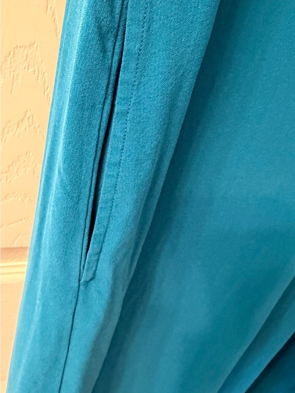 Eileen Fisher Silk Georgette Crepe V-Neck Pleat Shift Dress Teal Blue - Size XS - Picture 6 of 8